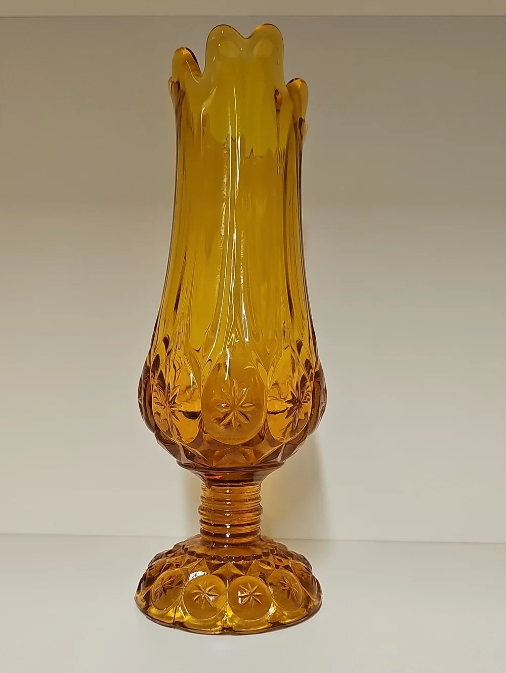 Vintage MCM Kanawha Swung Amber Glass Pedestal Vase